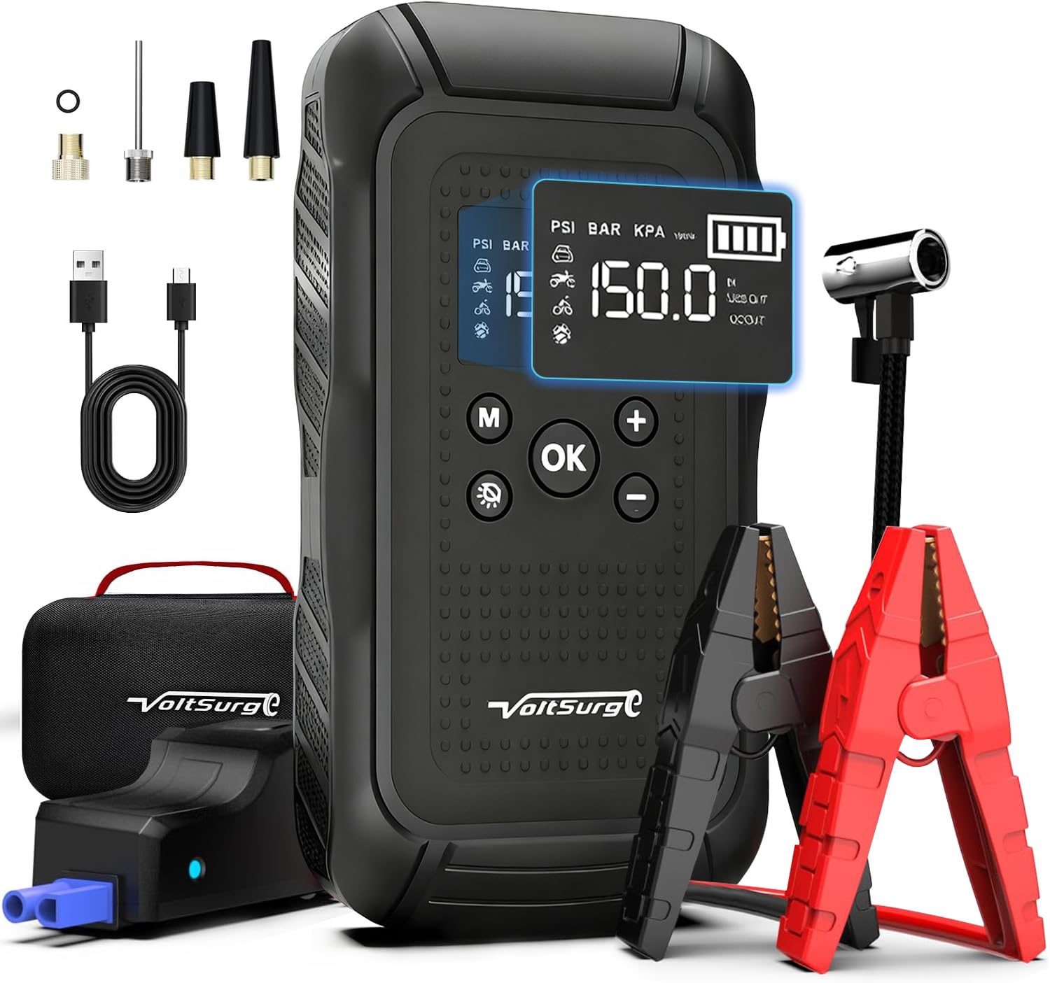 Avviatore Emergenza per Auto, 7000A Jump Starter Booster Avviatore Batteria Auto con Compressore 150PSI (All Gas or 10.0L Diesel) 12V Avviatore di emergenza, Jump Starter, Torcia a LED