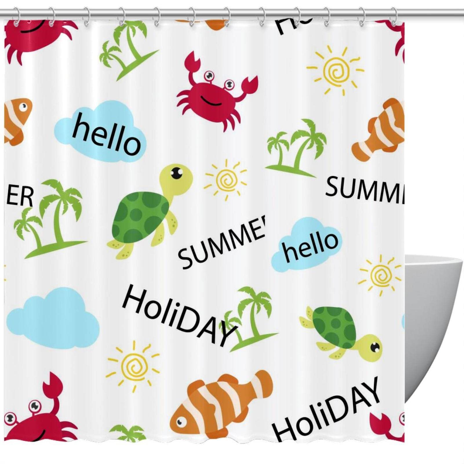 Rideau de douche animaux de plage colorés 183 cm tissu imperméable