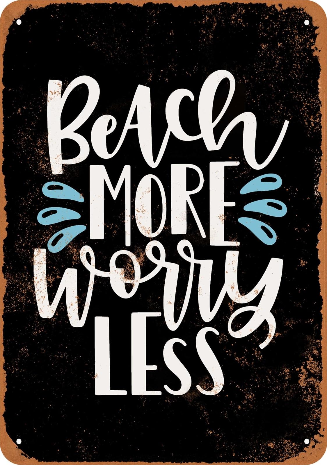 Miaomansenstore Metal Sign - Beach More Worry Less (Black) - Vintage Look Home Decor
