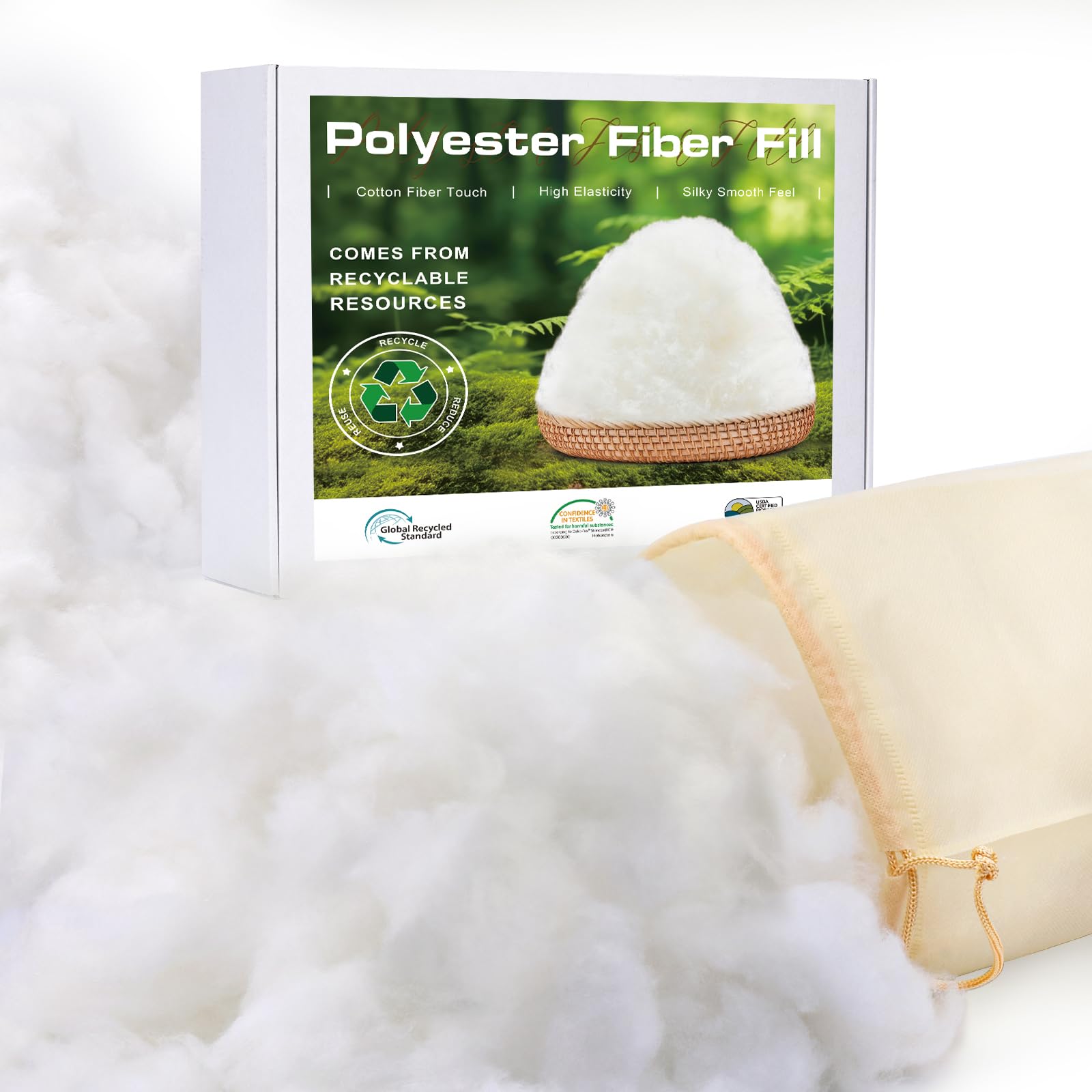 GarfxG Poly Filling Stuffing, Premium Polyester Fiber Fill, 4.4 LB Pillow Stuffing, Stuffing for Stuffed Animals, GRS Certified Machine-Washable Poly-Fil Fiber Fill with Bag