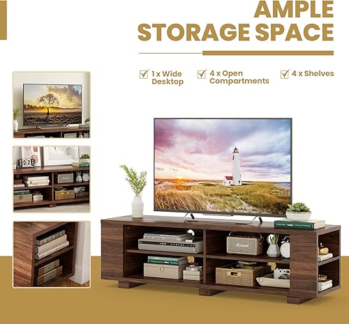 Miniatura 34 de Tangkula Soporte de TV de madera para pantalla plana de 65 pulgadas, moderno centro de entretenimiento con 8 estantes abiertos, armario de