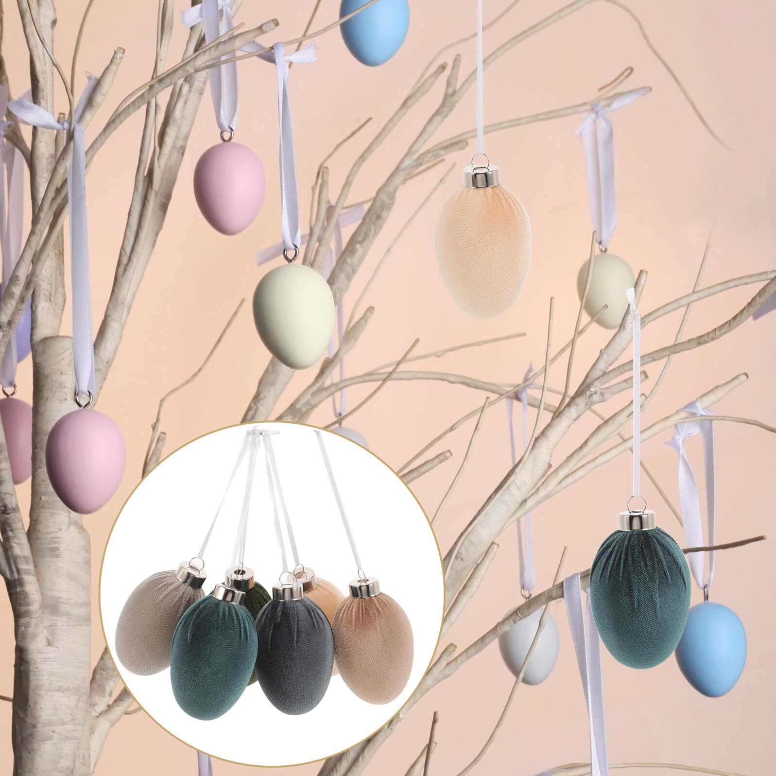 Ipetboom 12 Stück Elegante Ostereier Hängeornamente aus Kunststoff und Velour für Osterdeko und Festliche Party Dekoration im Frühling