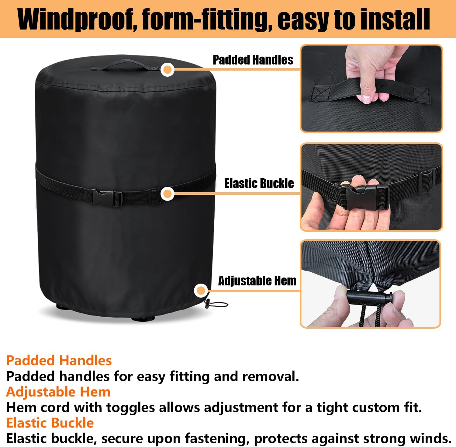 Fire Pit Covers for Ninja Fireside 360 Outdoor Heater & Fire Pit, 600D Waterproof Oxford cloth Weather-resistant PU Backing with UV Protection, Ninja Fireside360 All-Season Protective Cover, Black