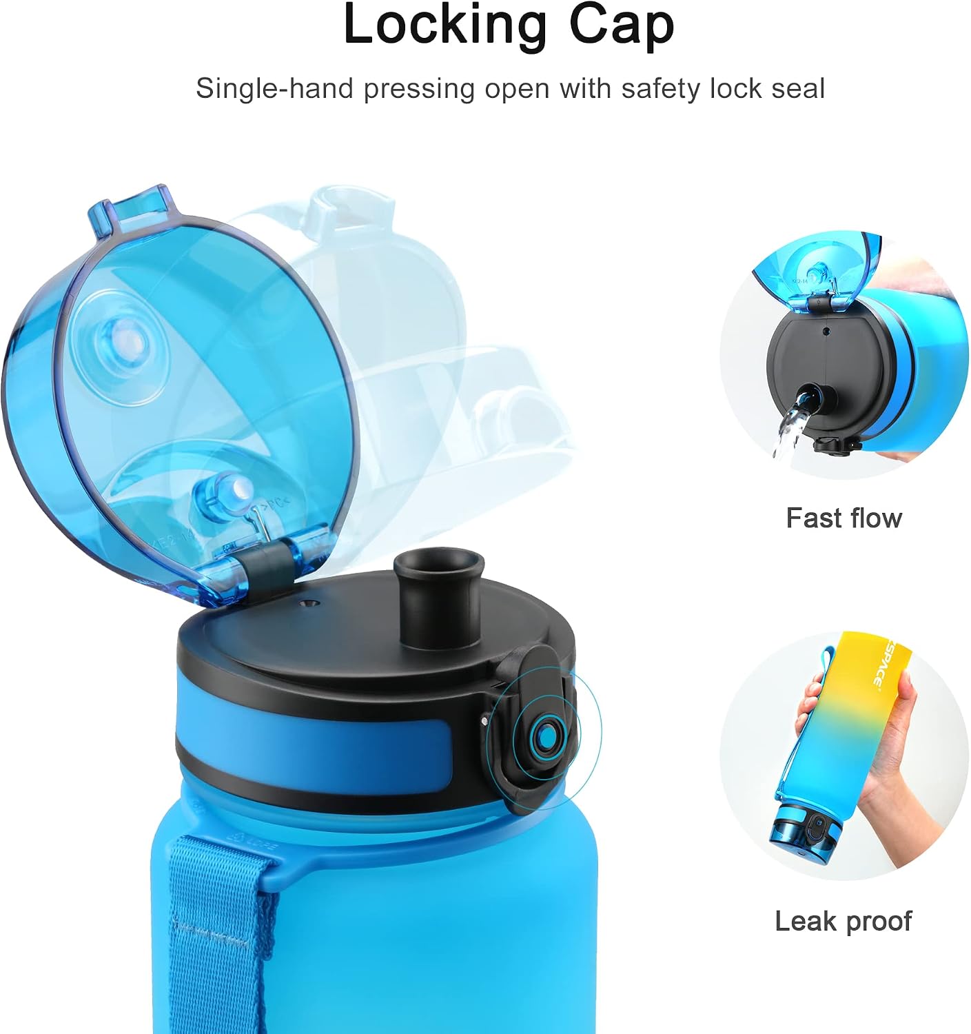 UZSPACE 1 Litre Water Bottle with Strainer, BPA Free Drinking Bottles for Adults, Sports Water Bottle with Capacity Scale - Image 5