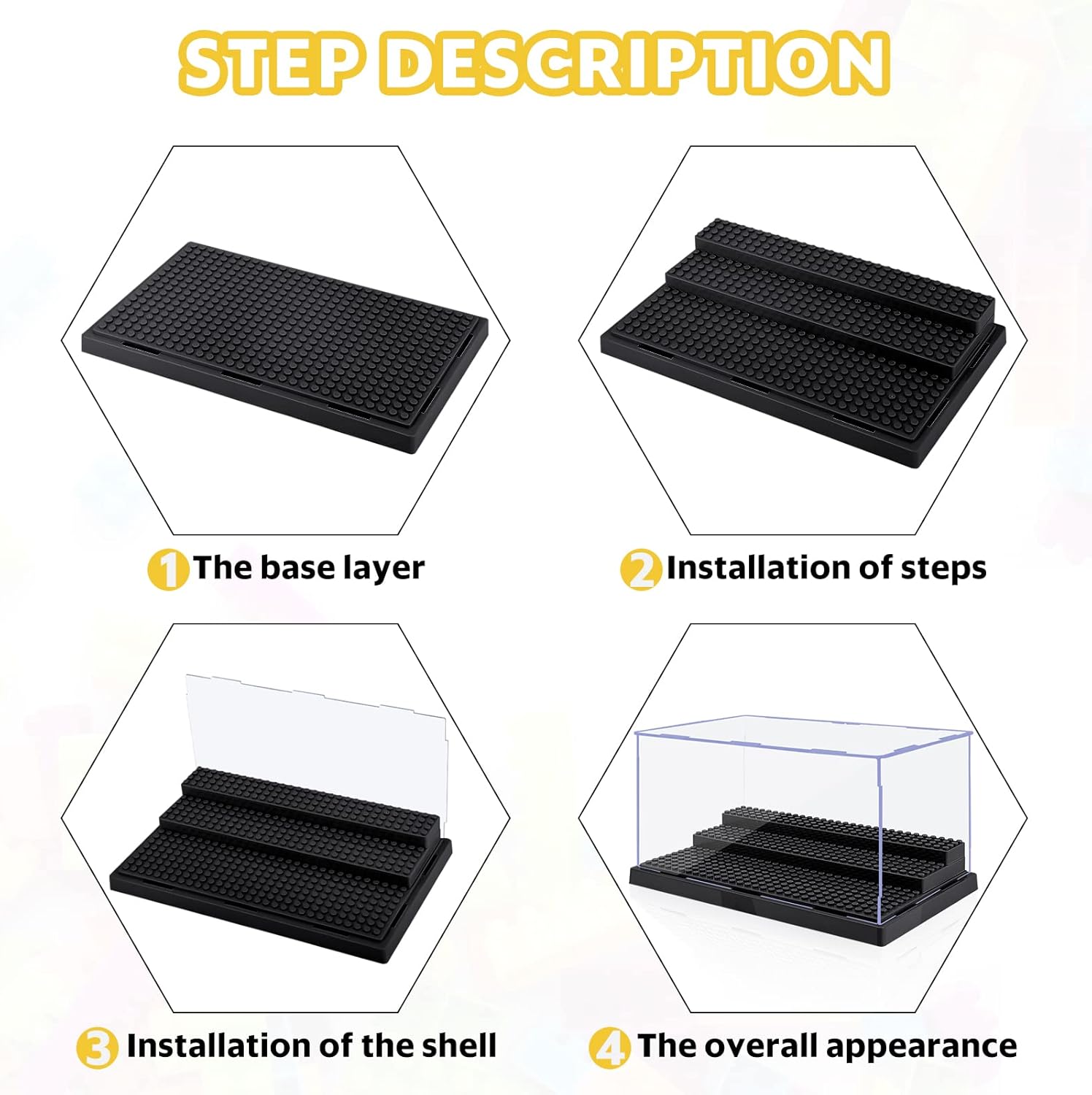 15 + 2 Minifigure Display Cases Fits for Lego Mini Figures, Minifigure Storage Cases, 3 Steps Base, Holds About 35~55 Minifigures, Acrylic Clear Display Cases for Minifigures