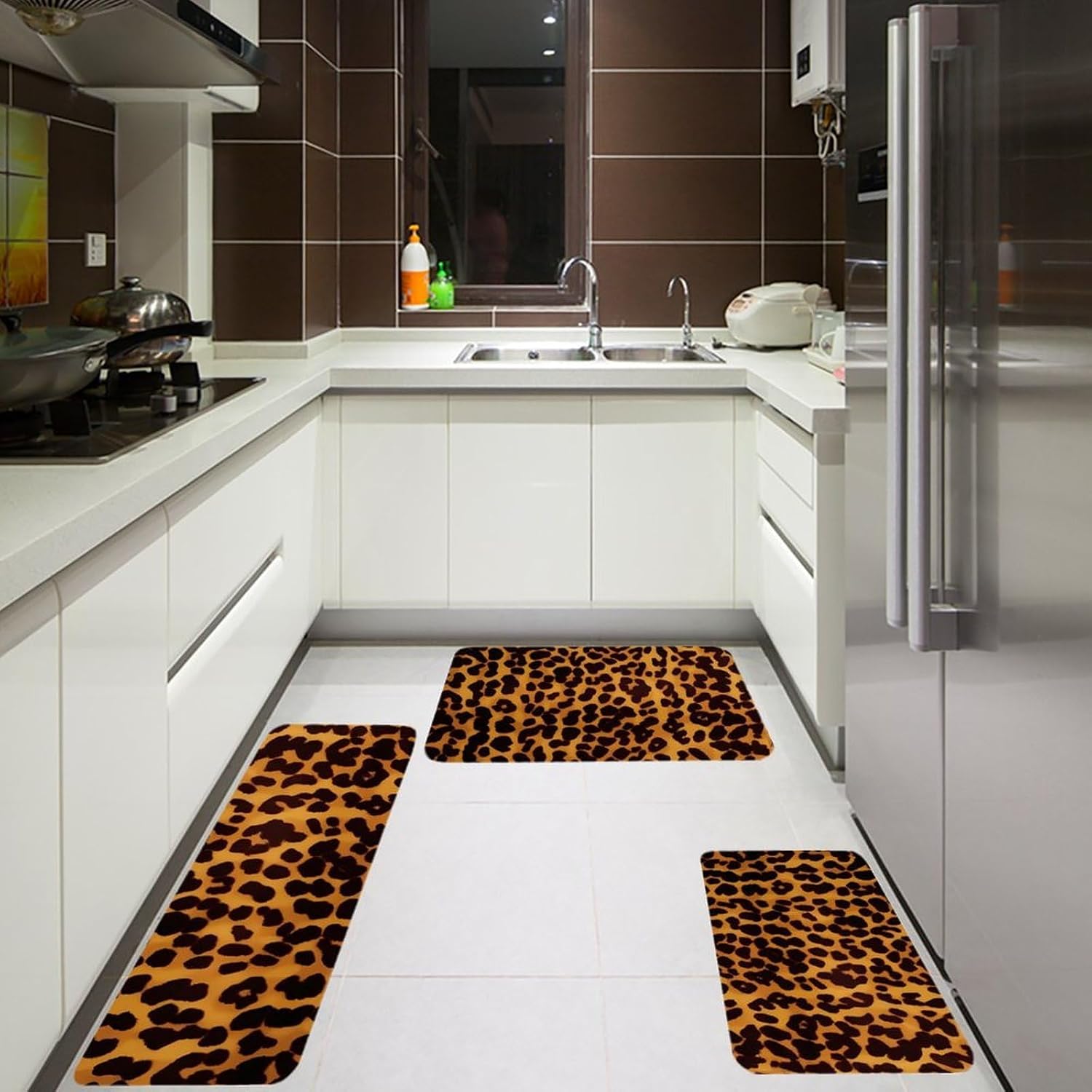 Cool Cheetah Leopard Kitchen Mats for Floor 3 Pcs Kitchen Rugs