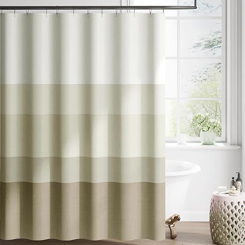 Miniatura 10 de jinchan Cortina de ducha de tela simple náutica en blanco y negro para baño, diseño de velero, impermeable en el baño, 70 x 72 pulgadas, juego de