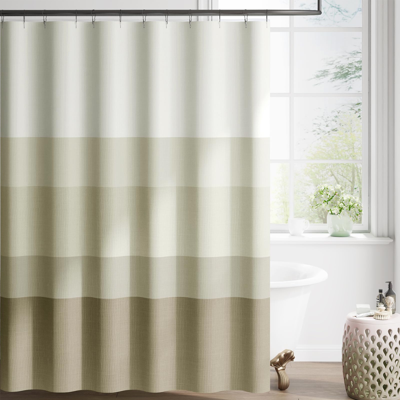 jinchan Ombre Wood Taupe Striped Shower Curtain Waterproof Fabric Shower Curtains for Bathroom Gradual Color Minimalist Design Modern Neutral Luxury with 12 Hooks 70x72 Inches