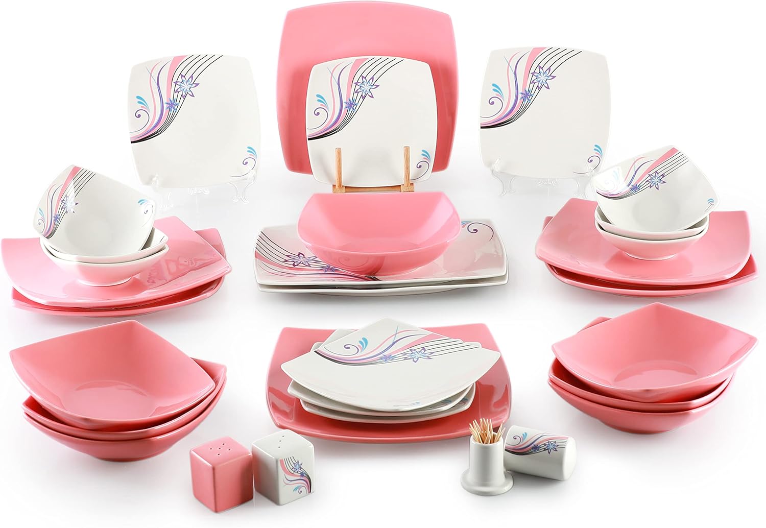 LIFE SMILE Dinner Set, 30 Pieces Porcelain Dinner Set Microwave Safe Tableware Set Dishwasher