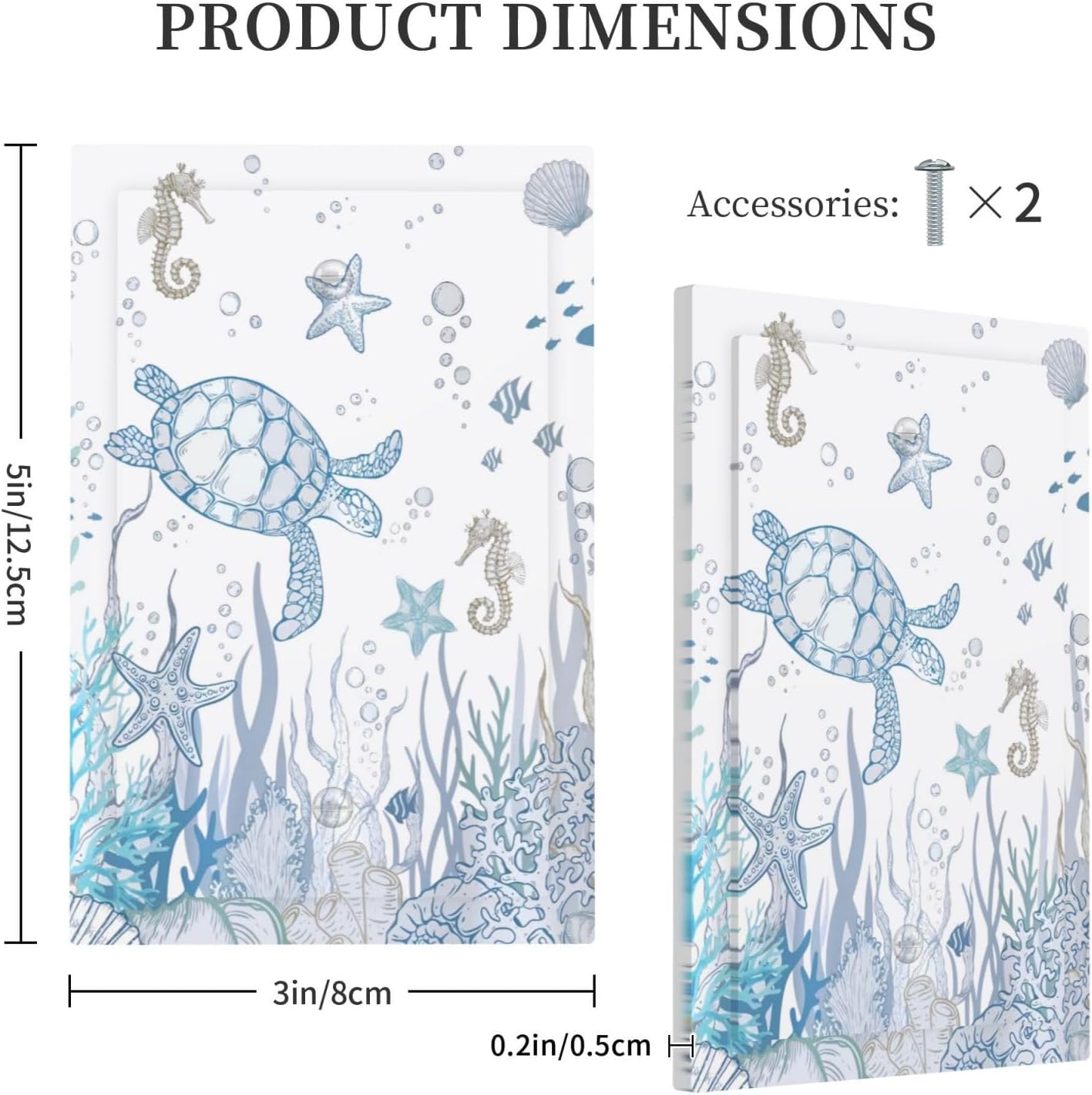 Coral Nautical Sea Turtle Ocean Single Blank Light Switch Plate Cover Decorative Starfish Seahorse Wall Plates Electrical Outlet Faceplate For Kids Nursery Bedroom Bathroom