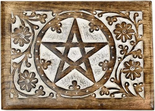 Caja de recuerdo de pentagrama de madera, almacenamiento de tarjetas decorativas Wiccan Pentacle Treasure Chest