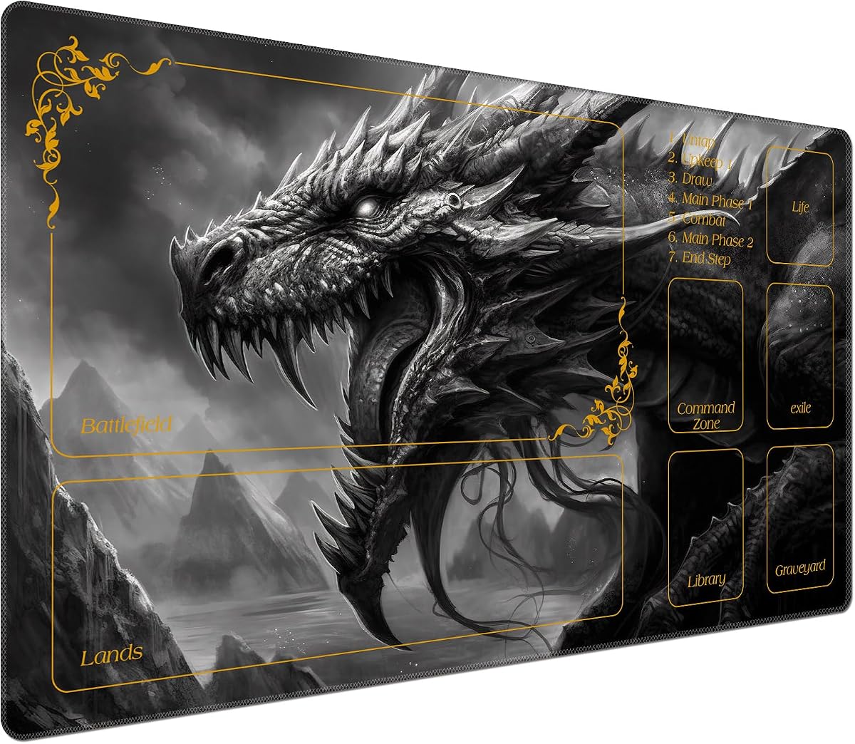 DEGDFSGR para MTG Playmat con zonas 24 x 14 pulgadas para tapetes de juego TCG Base de goma antideslizante Commander Play Mat para juego de cartas coleccionables Lorcana, Cool Dark Dragon