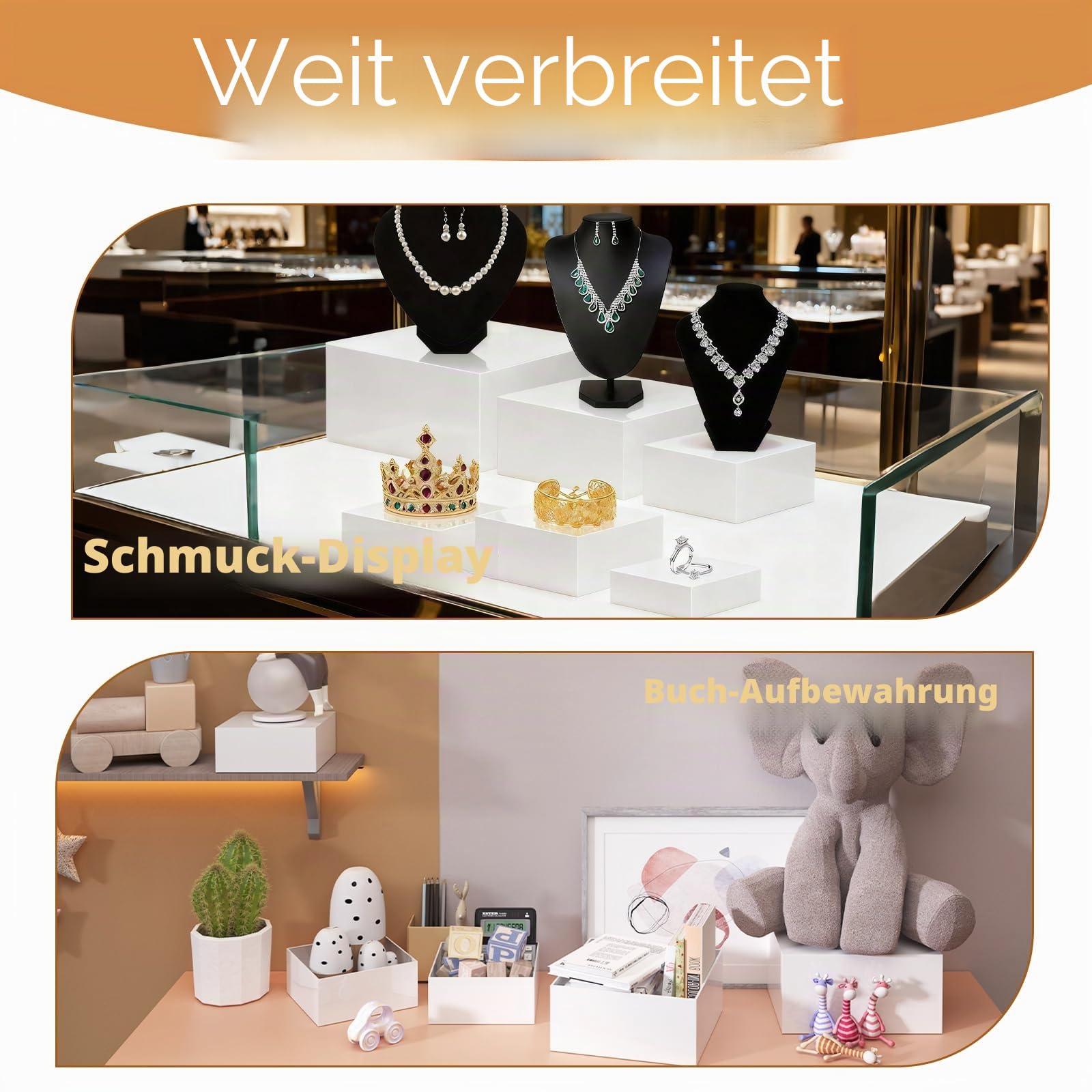 Buffet Risers, 6 Stück 3 bis 8 Zoll Weiße Acryl Präsentationsständer | Buffet Ständer Display für Desserts Schmuck Sammlerstücke Tortenständer zum Catering Zuhause Büro Buffettisch Regalboxen