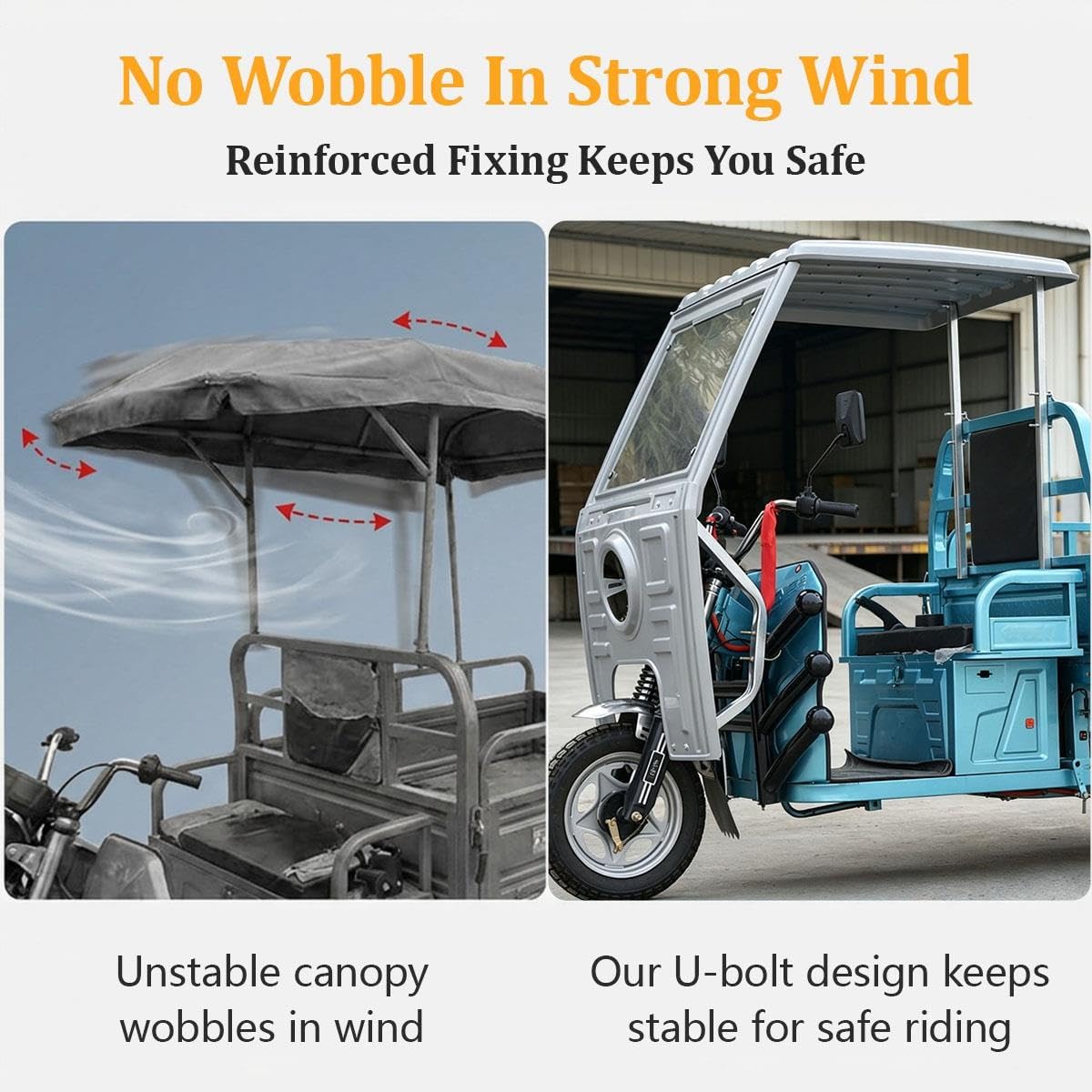 Electric Cargo Tricycle Canopy, Heavy Duty 3 Wheel Cover, Windshield