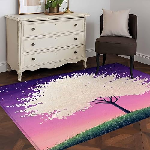 Miniatura 5 de 2.7x5 Area Rugs, Purple Star Sky Non-Skid Rubber Backing Large Rectangle Rugs - Living Room Bedroom Home Office, Tree Retro Abstract Watercolor Art