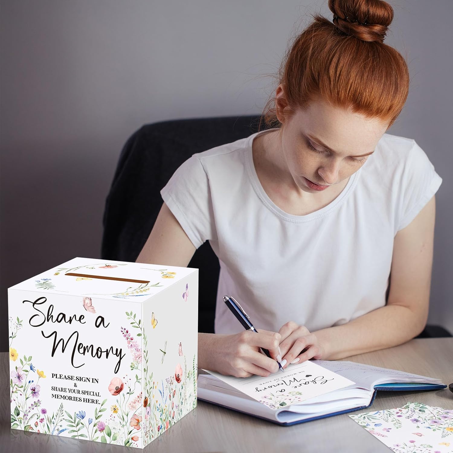 Fainne 25 Pcs Floral Share a Memory Cards with Celebration of Life Box Funeral Advice Cards Thank You Sympathy Holder Box Decor for Guest Funerals Memorial Service Farewell Remembrance Party Supplies