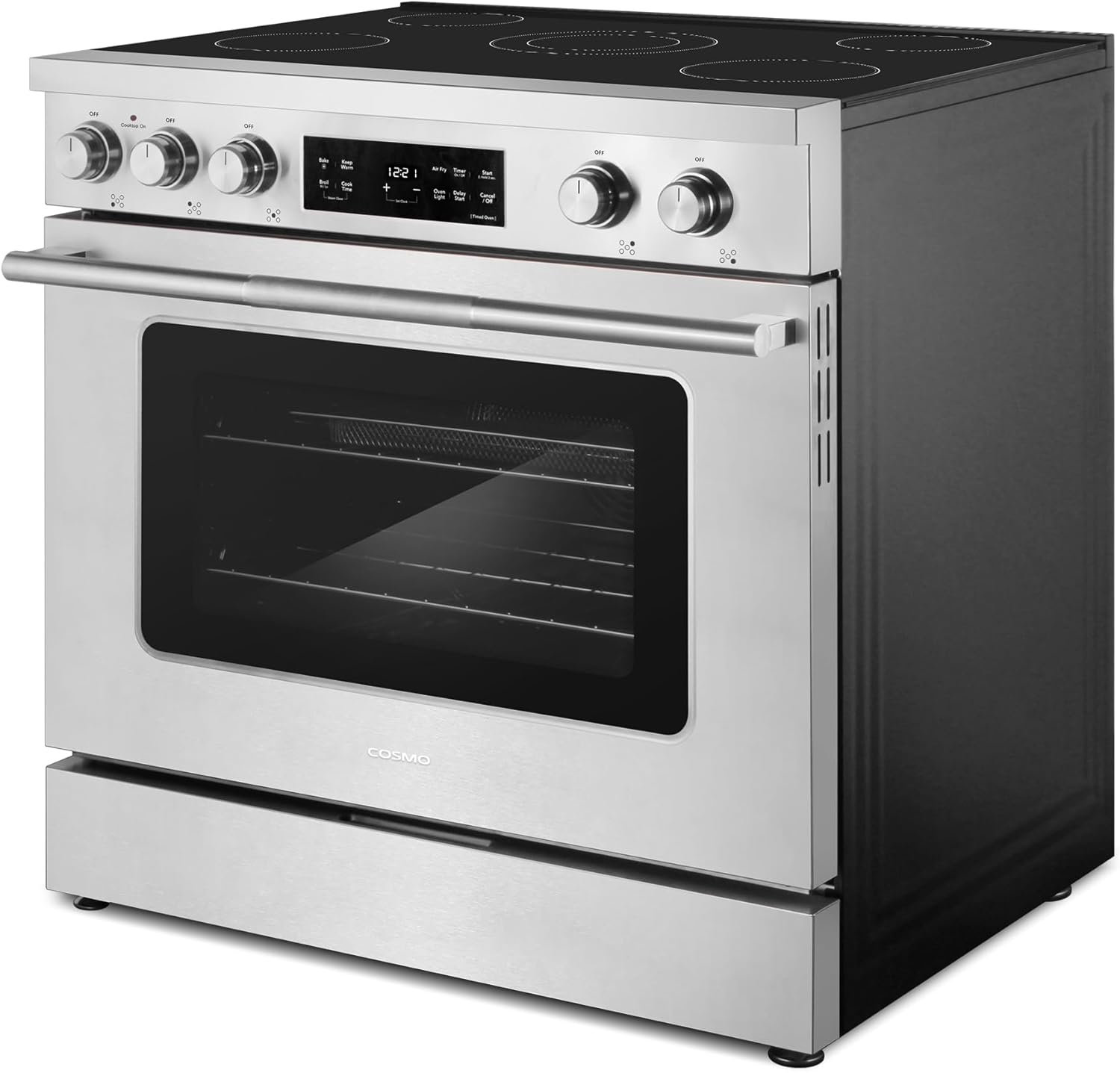 COSMO COS-RES365SS 36 in. Stellar Collection 5.8 cu. ft. Electric Range, 5 Burner Ceramic Glass Cooktop, Convection Oven, Stainless Steel