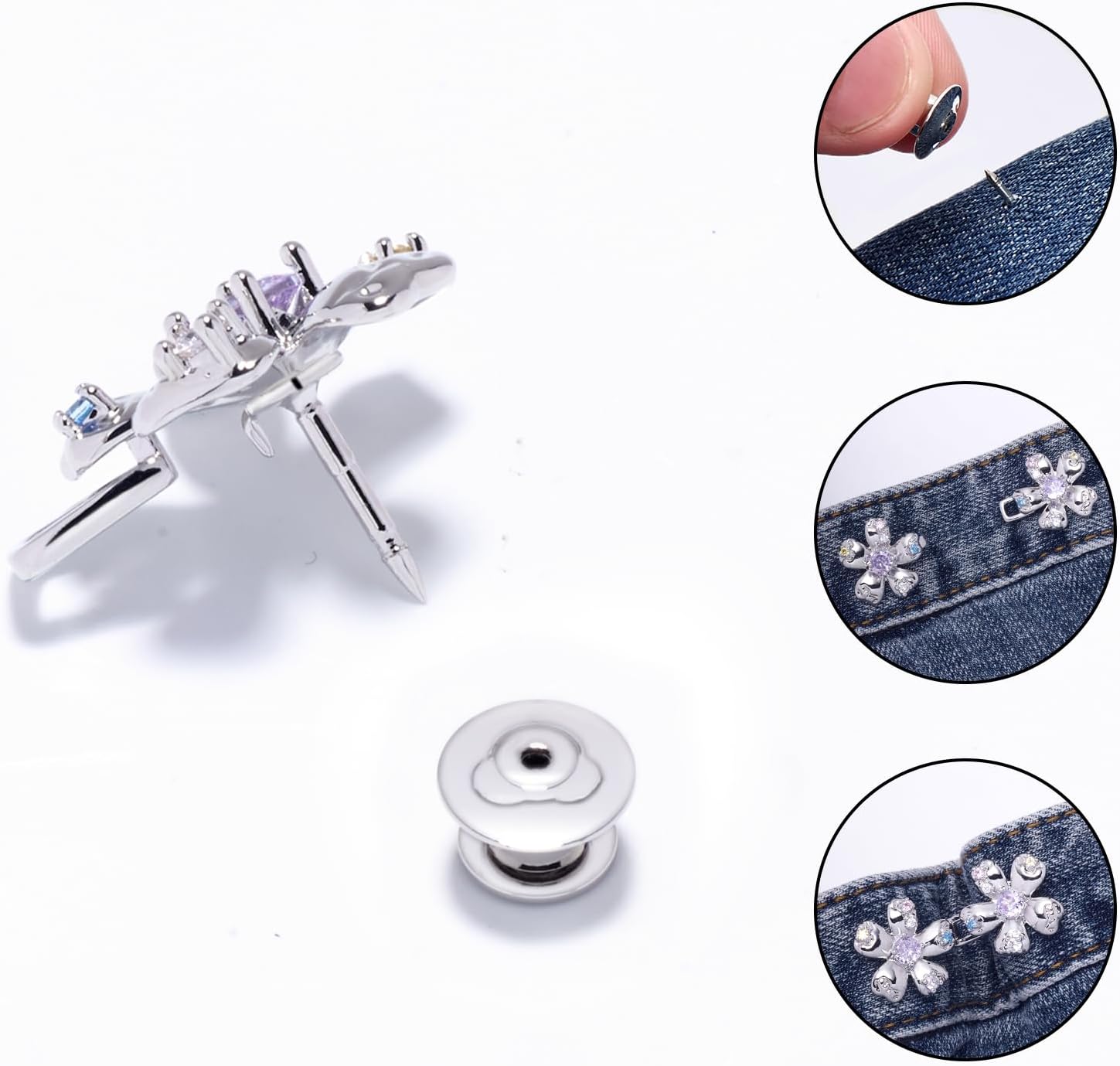 2 Set Pant Waist Tightener,Colorful Flowers Waist Clip,Glossy Texture No Sew Jean Buttons for Loose Jeans Skirts Dresses for Women Girls Gift image 3