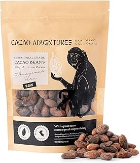 Cacao Adventures Raw Cacao Beans - Wild Strains Farmed by Awajun Communities in Peruvian Amazon, Whole Cocoa Beans for Baking, Smoothies & Snacking, 1 lb Pack