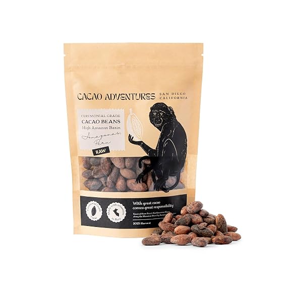 Cacao Adventures Raw Whole Cacao Beans, Awajun-Farmed Peru, 1 lb