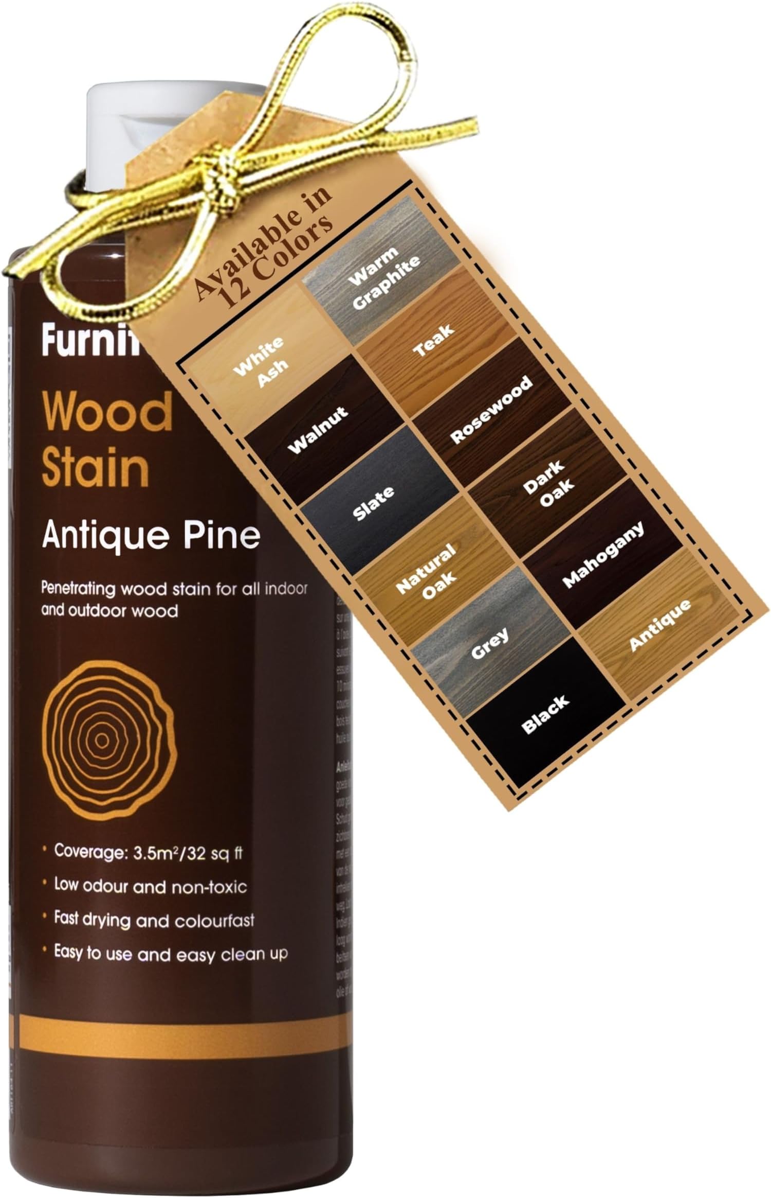 Furniture Clinic Wood Stain (Antique Pine) – Fast Drying, Highly Concentrated, and Easy-to-Apply Wood Stain for All Indoor & Outdoor Wood – Water Based & Non-Toxic – 250ml