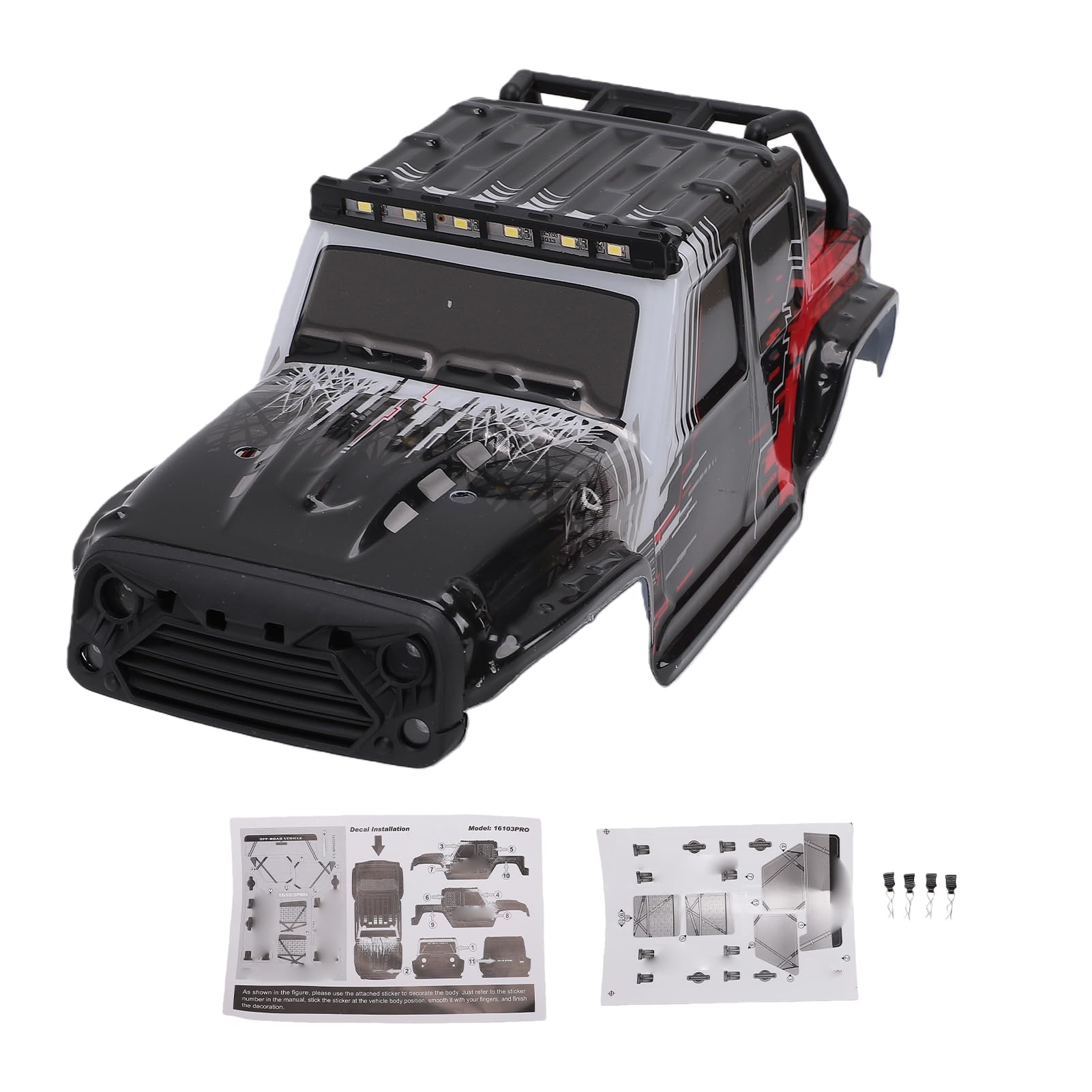 Coque de remplacement rouge avec LED pour camion RC SCY 16103 16103PRO 1/16 - 7