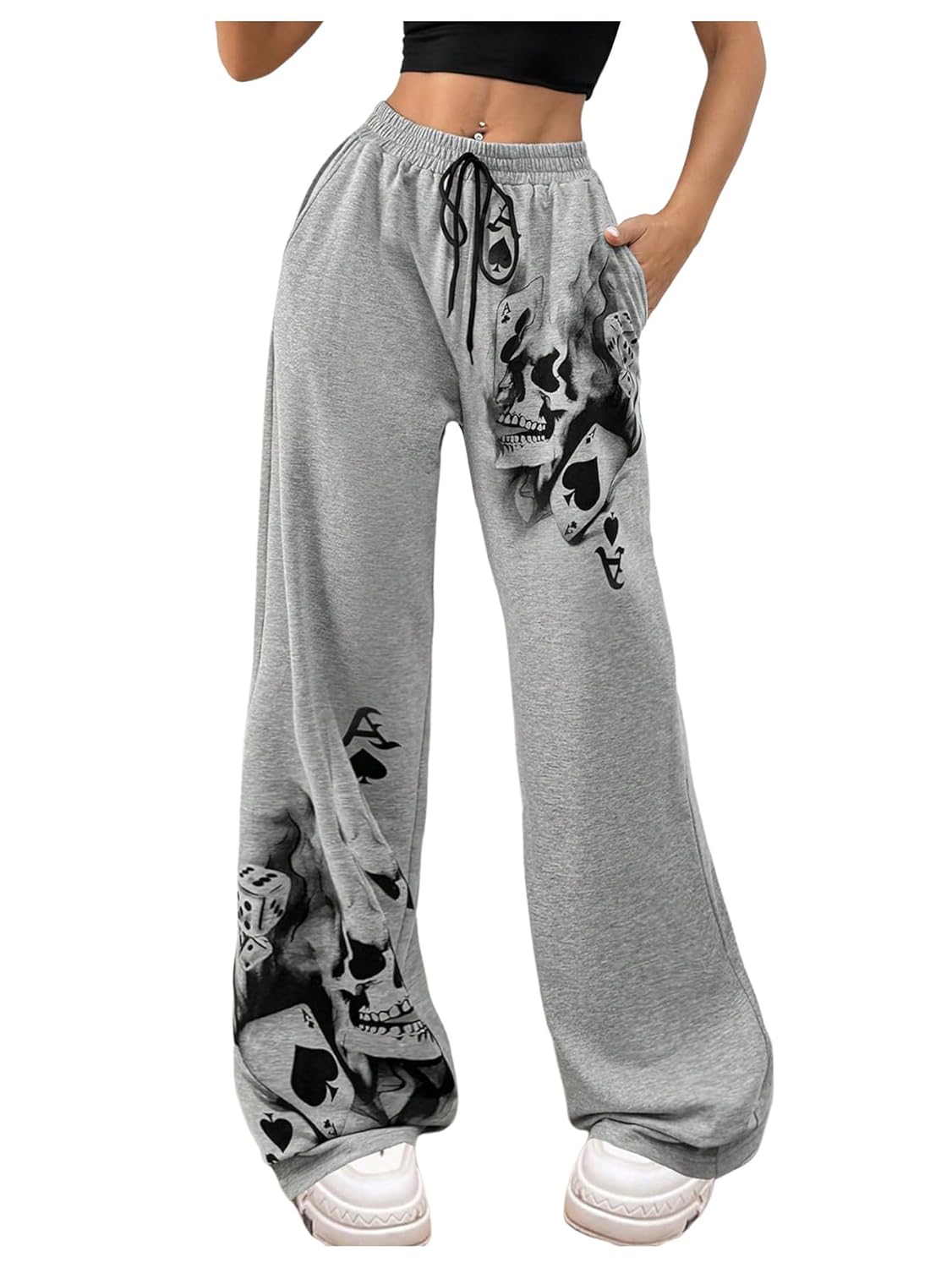 SOLY HUX Womens Y2k Sweatpants Drawstring Waist Wide Leg Gothic Grunge Pants Streetwear