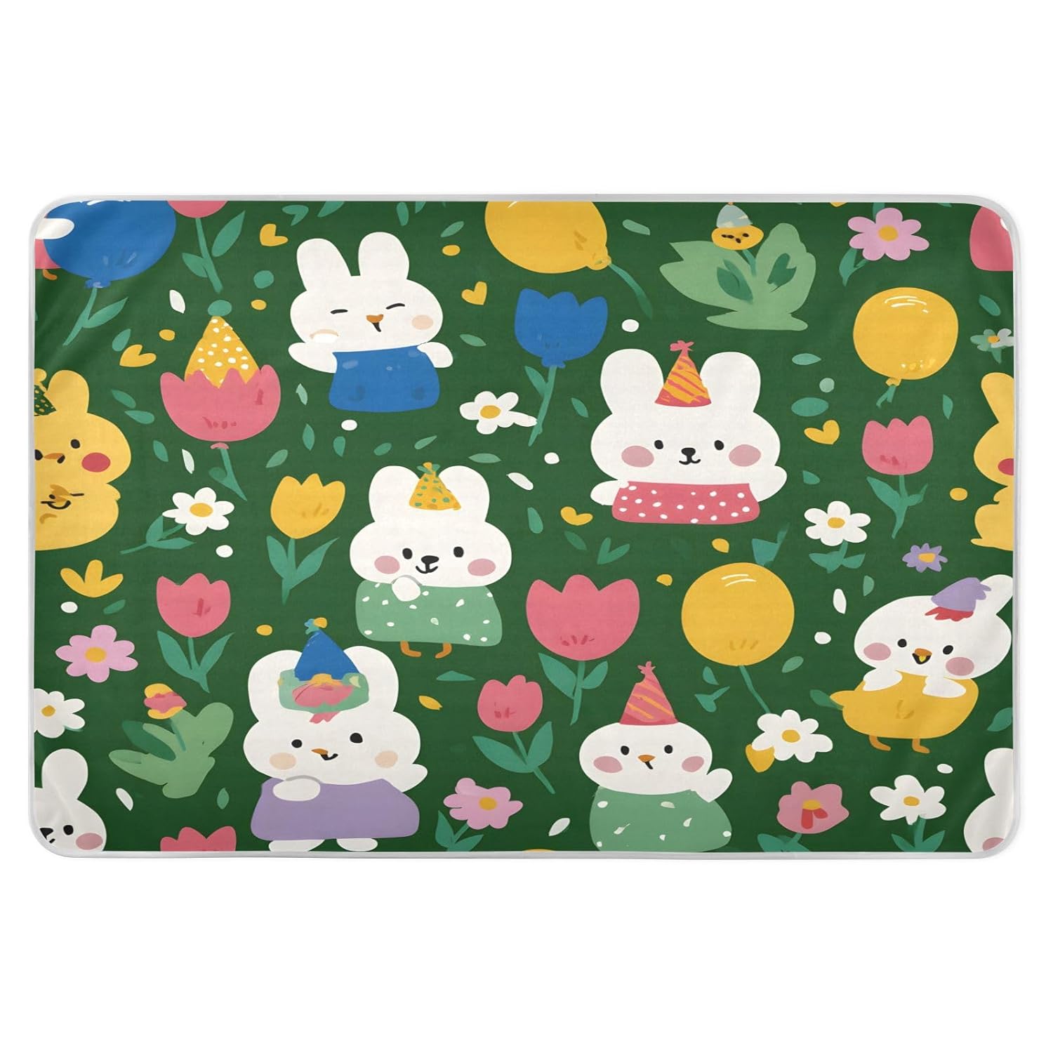 Bunnies and Chicks with Balloons Change Mat, Diaper Changing Pads for Baby, 3Layers Waterproof Change Pad Foldable Absorbent Mats for Women, Reusable Incontinence Underpads for Patient 34''x52''