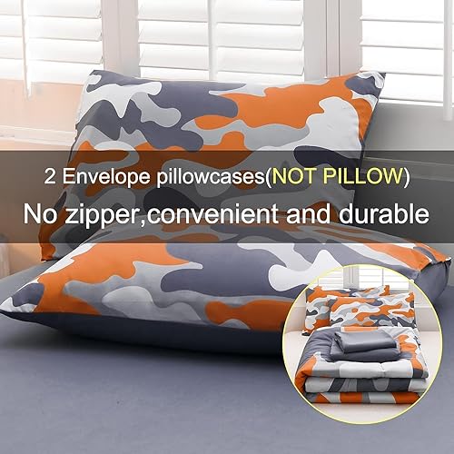 Vista 57 de Meeting Story Juego de ropa de cama de camuflaje, juego de edredón estilo patrón colorido, 5 piezas, un edredón, dos fundas de almohada, dos sábanas