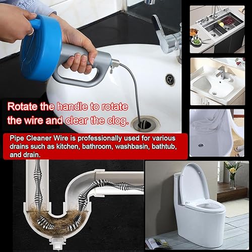 Miniatura 7 de JIANLEI Removedor de obstrucciones de drenaje, limpiador de drenaje de serpiente, uso manual para cocina, bañera y fregadero de ducha (juego de 16.4