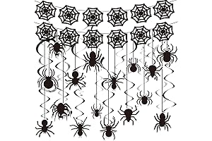 18PCS Halloween Spider Decorations Spider Web Halloween Banner with Spider Halloween Hanging...