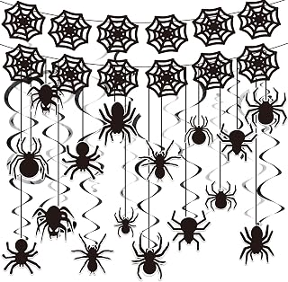 18PCS Halloween Black Spider Web Decorations Fireplace Spider Webs Banner Hanging Swirls Decor Ghost Birthday Decorations Haunted Mansion Decor for Halloween Party