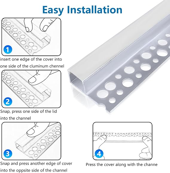 inShareplus Plaster-in LED Profile, 3.3ft/1M 10 Pack LED Aluminium Channel with Milky Diffuser, Trimless Recessed Single-Sided LED Strip Diffuser for Under Cabinet, Wall, Ceiling and Corners of Walls [Energy Class F]