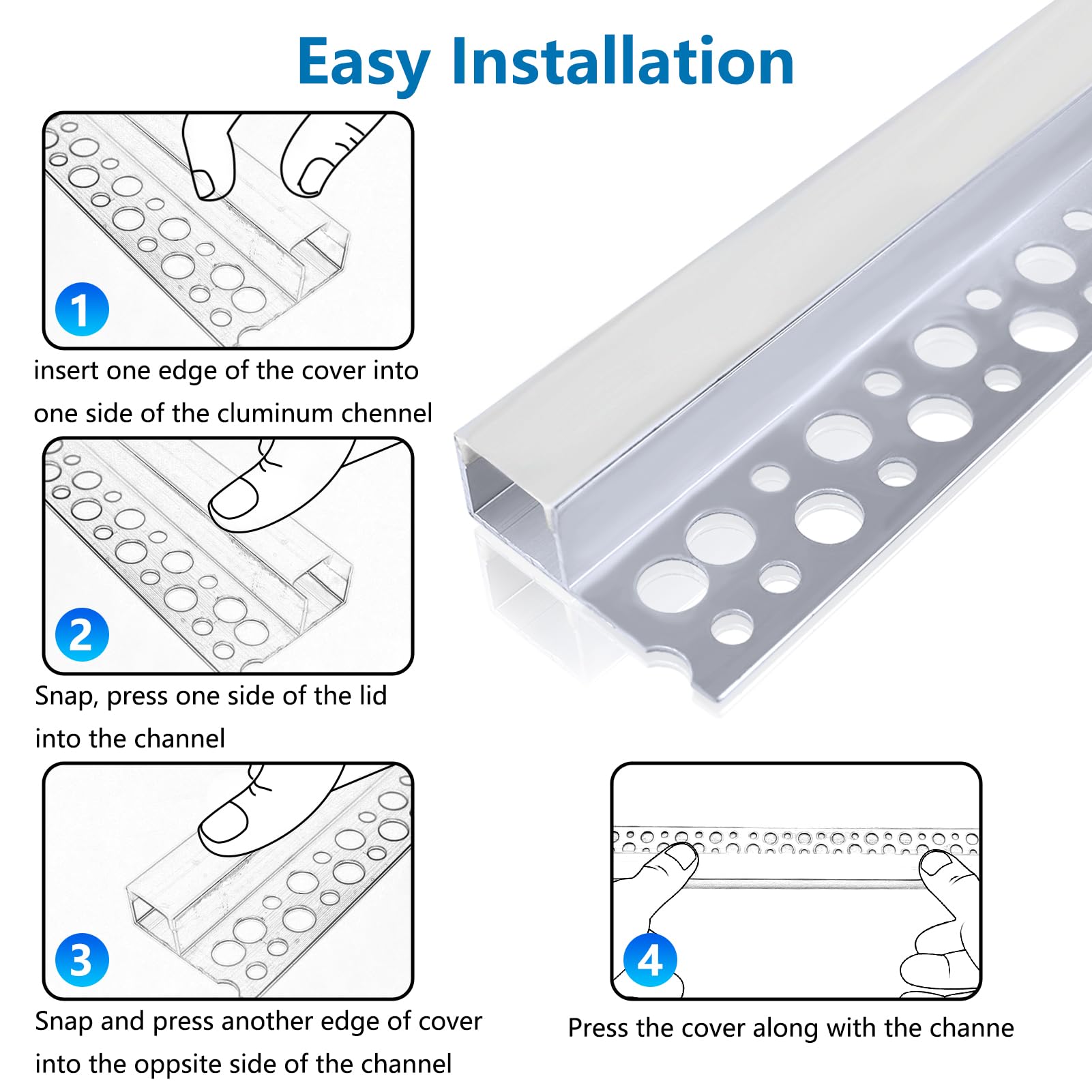 inShareplus LED Trockenbauprofil,6er-Pack, 3,3 ft/1 m, Aluminiumkanal mit milchiger Abdeckung; trimless LED-Strip-Diffusor für Unterbau, Regal, Wand, Tisch, Decke und Ecken (danbian290)