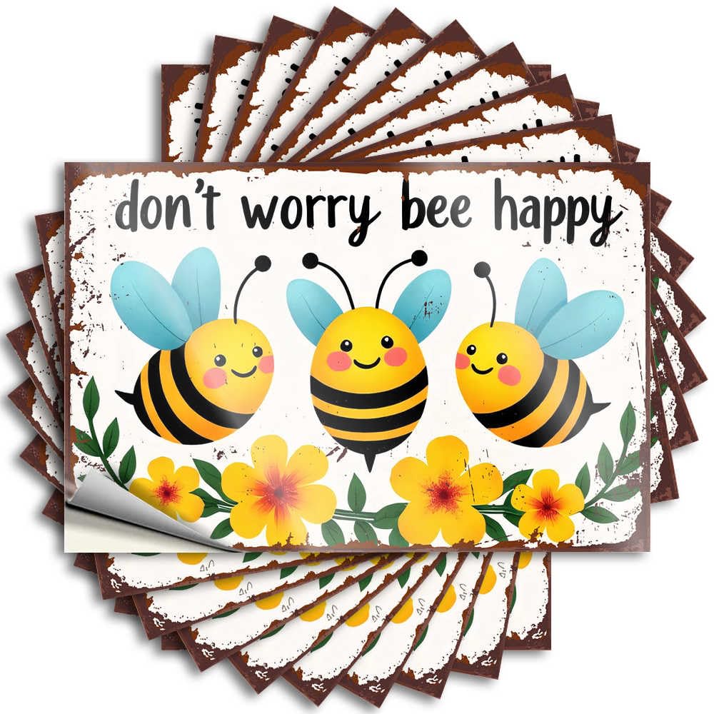 Fzfn Colour Quote Accent Roll Garage Cheerful Bees: Don't Worry, Bee Happy! - No Residue Decals For Interesting(8X12cm)