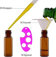 Vista 2 de MaxMau Paquete de 24 Botellas de Vidrio Ámbar de 5ml para Aceites Esenciales, Botella Roll-on con Bolas Rodantes de Acero Inoxidable, Tapas Pintadas