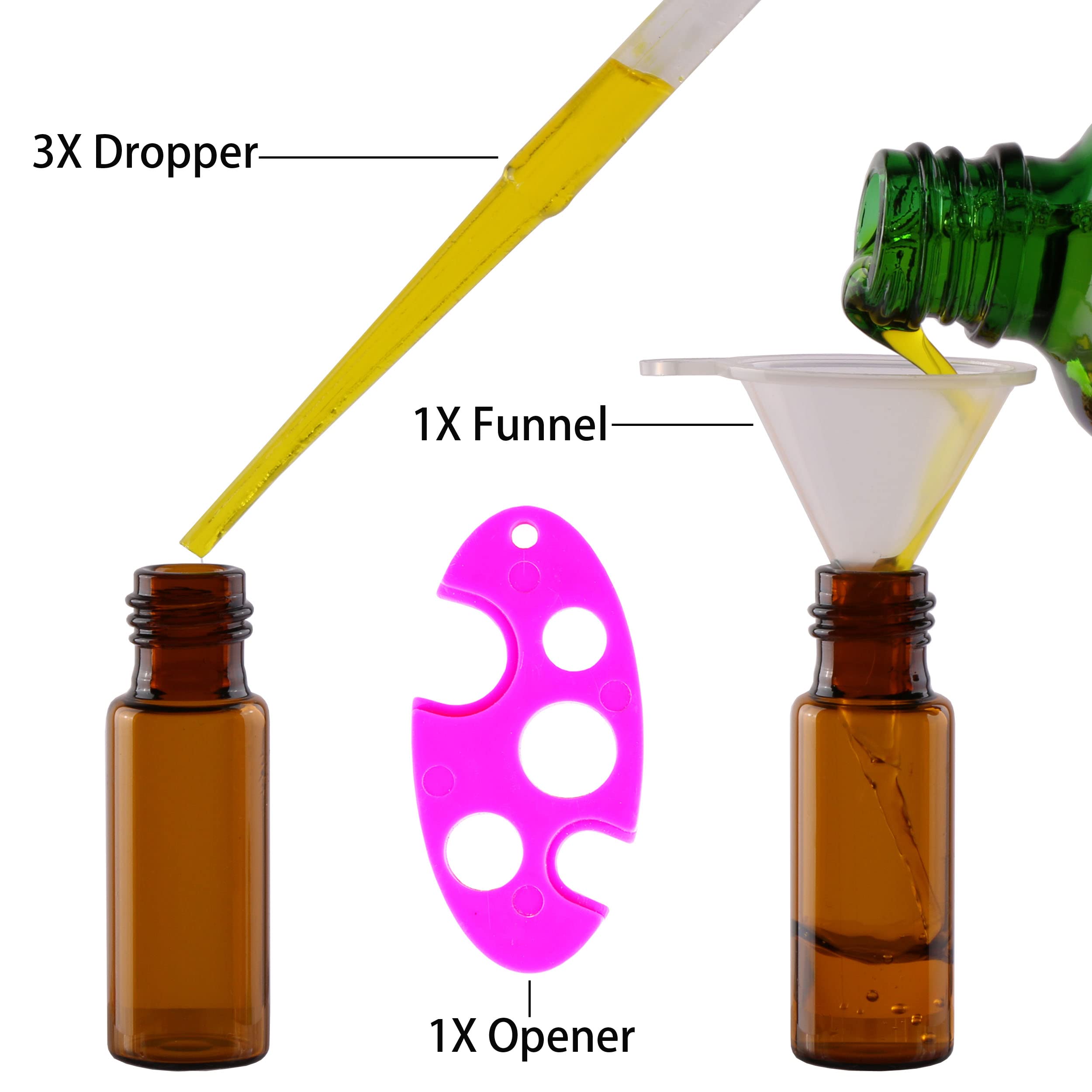 MaxMau Rollerflaschen für ätherische Öle, 100 Stück, 5 ml, nachfüllbar, bernsteinfarbene Glasflasche, Metall, Roll-On-Ball, goldener Kappe