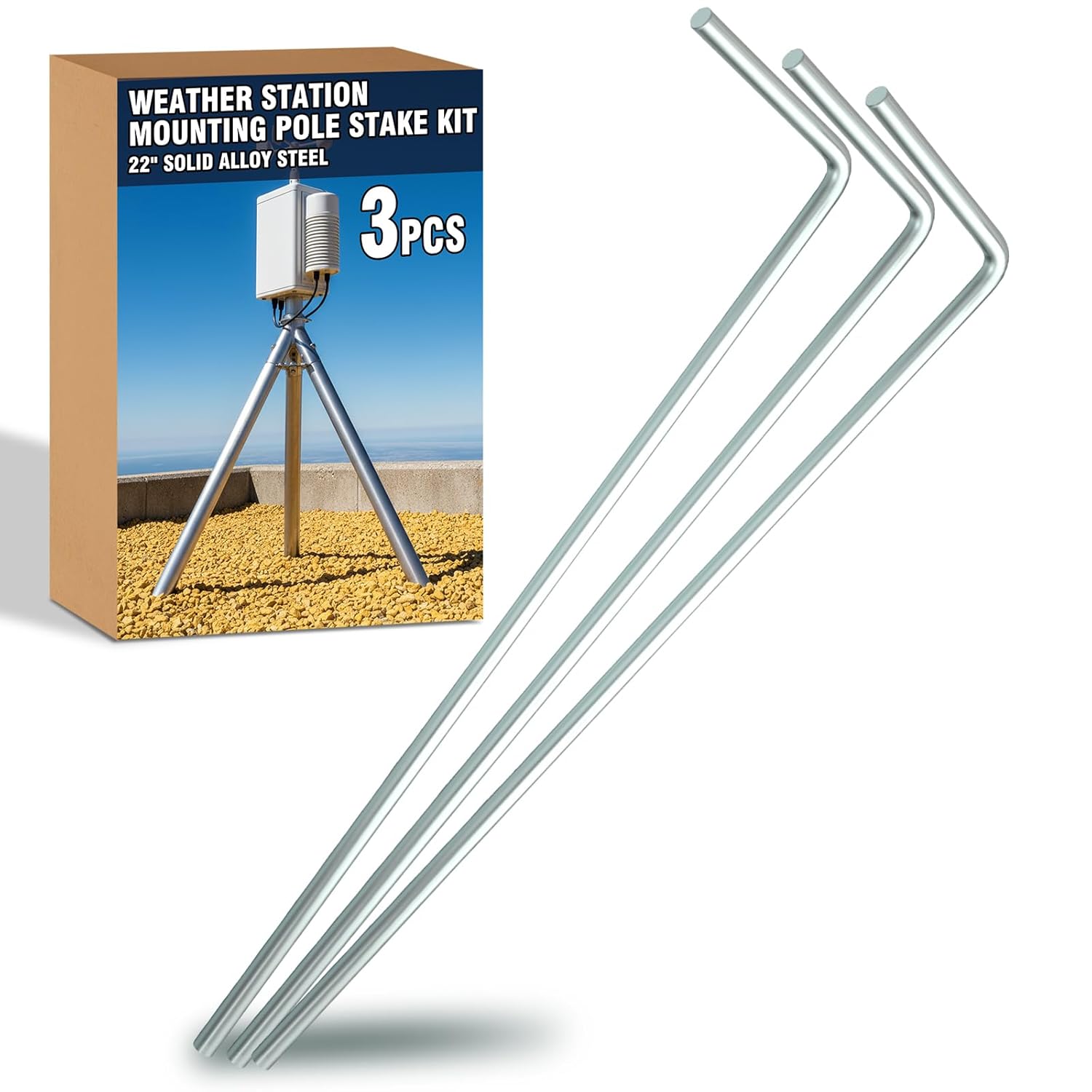 Zonon 3 Pcs 22.8" Weather Station Mounting Pole Stake Kit for Weather Station Mounting Tripods Solid, Galvanized Steel