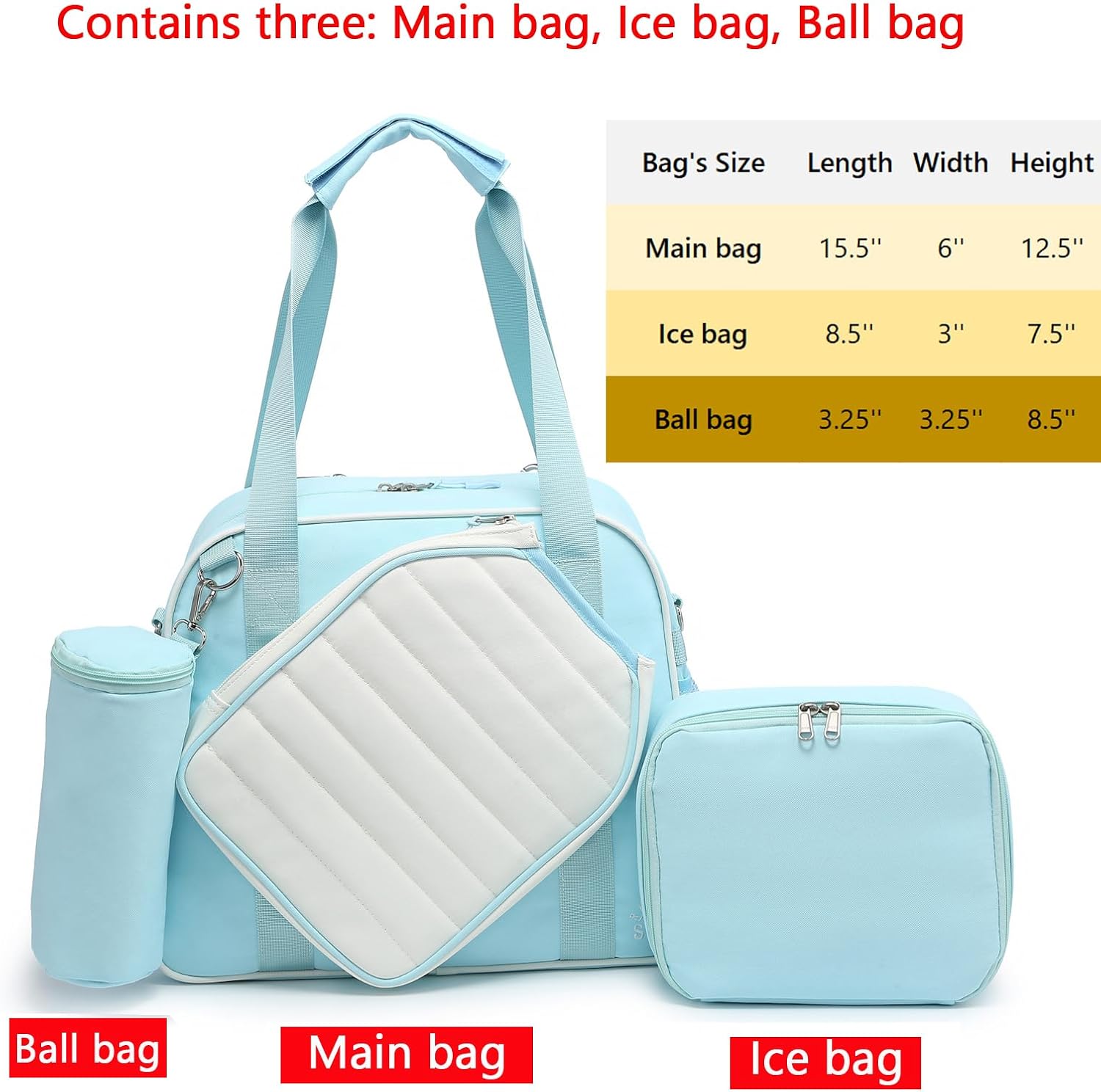 RAINBOW SMILE Crossbody Pickleball Bag with Ice Bag & Ball Bag 3-Piece Sets, Waterproof Pickle Ball Bag Tote Shoulder Bag