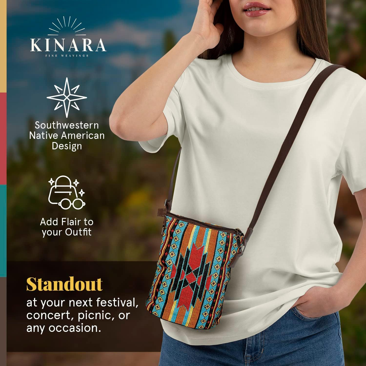 Kinara Woven Crossbody Bag–Southwestern Native American Design–Beautiful & Unique Pattern–Fine Weaving–Stylish & Functional