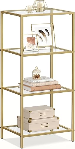 Miniatura 8 de VASAGLE - Librero, estantería de 5 niveles, unidad de estanterías delgada para dormitorio, baño, oficina en casa, vidrio templado, marco de acero,