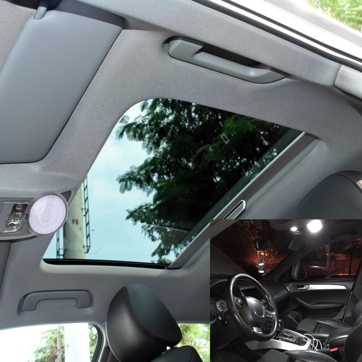 SHINEOFI Phares LED pour Voiture Intérieur, Plafonnier Rond en Plastique 2pcs Pulvérisation pour Améliorer le Plaisir de Conduite