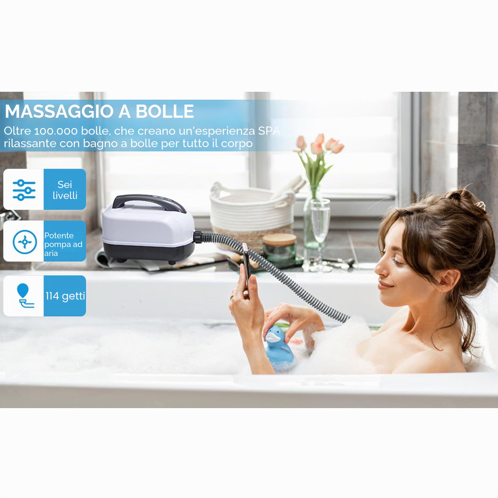 Tappetino da bagno per massaggi e surf, antiscivolo, per idroterapia, con 9 marce, cuscino gonfiabile e telecomando per massaggi a tutto il corpo