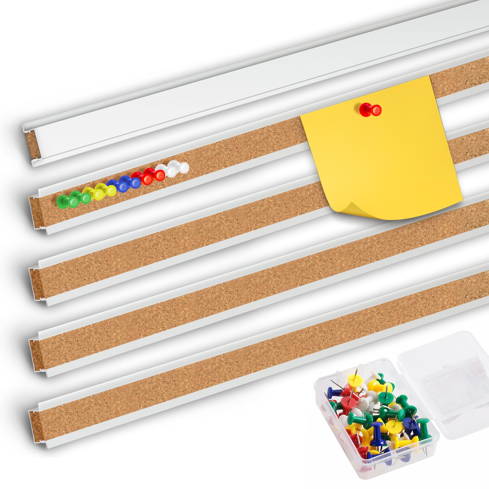 Cork Bulletin Board Strips for Wall, 5pcs Cork Strips Aluminum Frame Bulletin Bar Strip for Classroom, Office, Walls (35.5"×1.1")