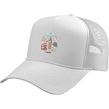 London England Icons Rainy Day British UK Symbols Trucker Hat with Adjustable Mesh Back