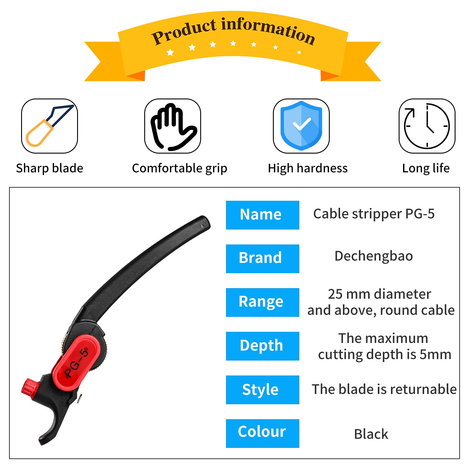 Pelacables tipo rueda de trinquete, cuchillo de cable PG-5 para herramienta de pelado de cables Comm/PVC/LV de 25 mm