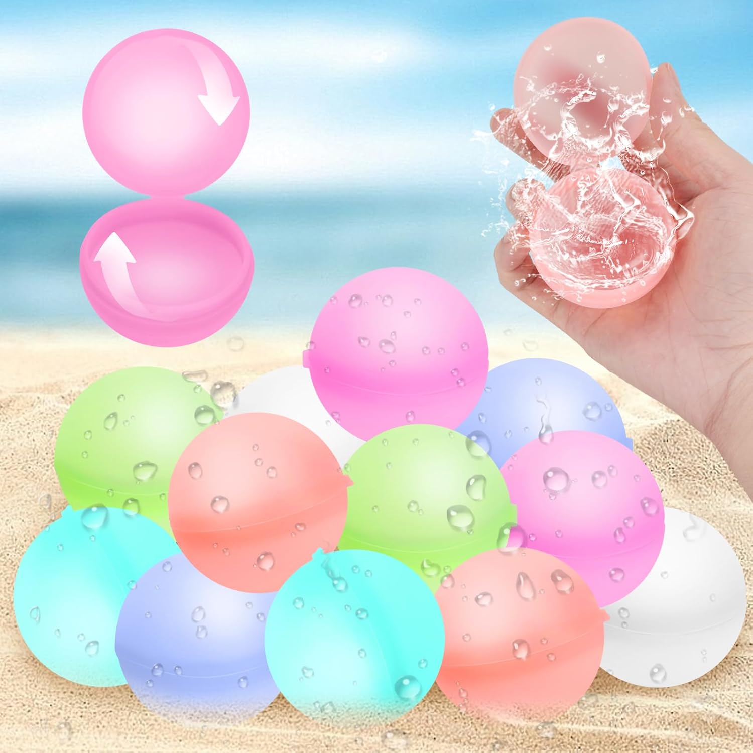 Reusable Water Bombs Pack of 12 Water Balloons SelfClosing Quick