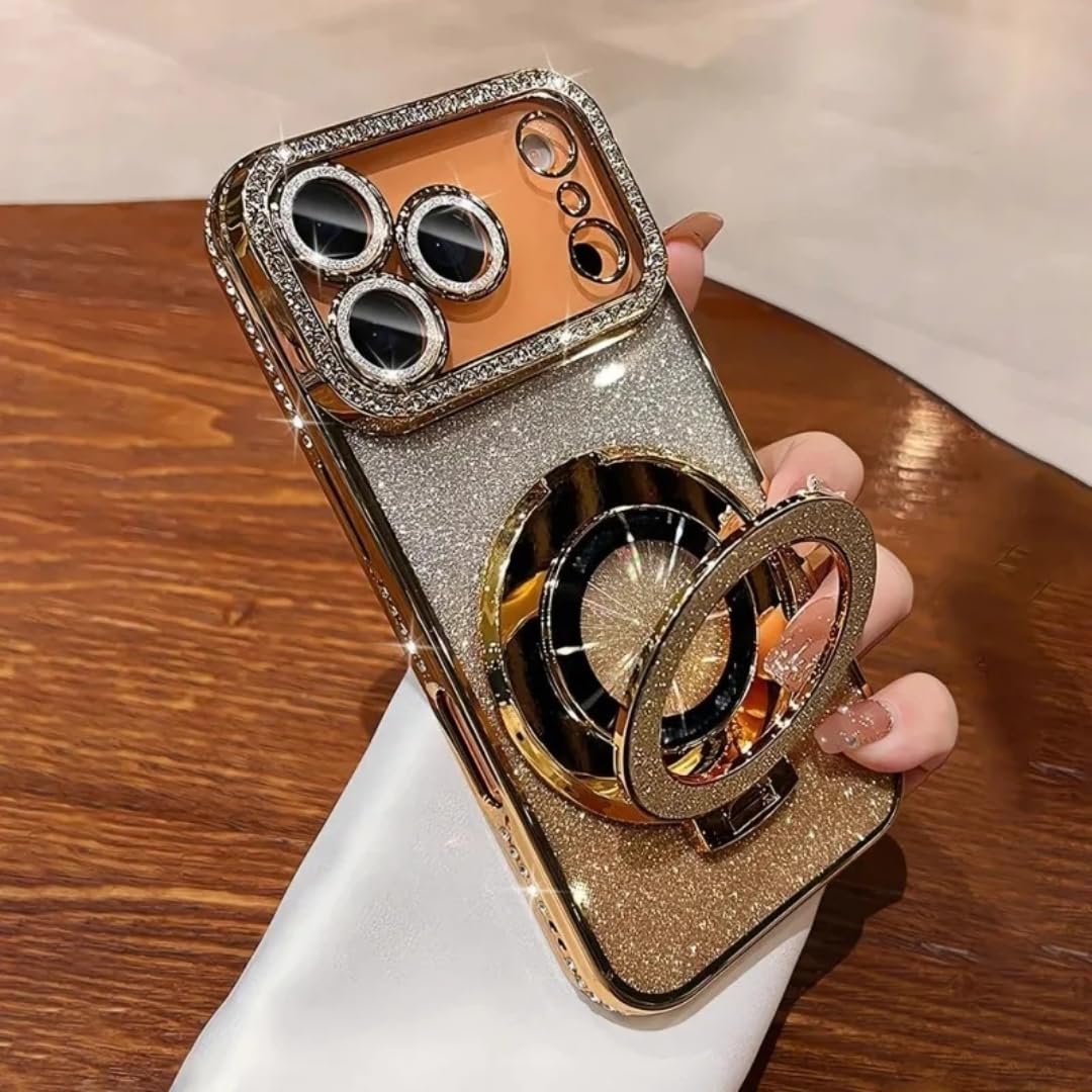 Funda magnética Transparente con Purpurina de Diamante para iPhone 17 16 13 14 15 Pro MAX con protección de Lente y Cubierta Trasera (para iPhone 14 Pro MAX/Plateado)