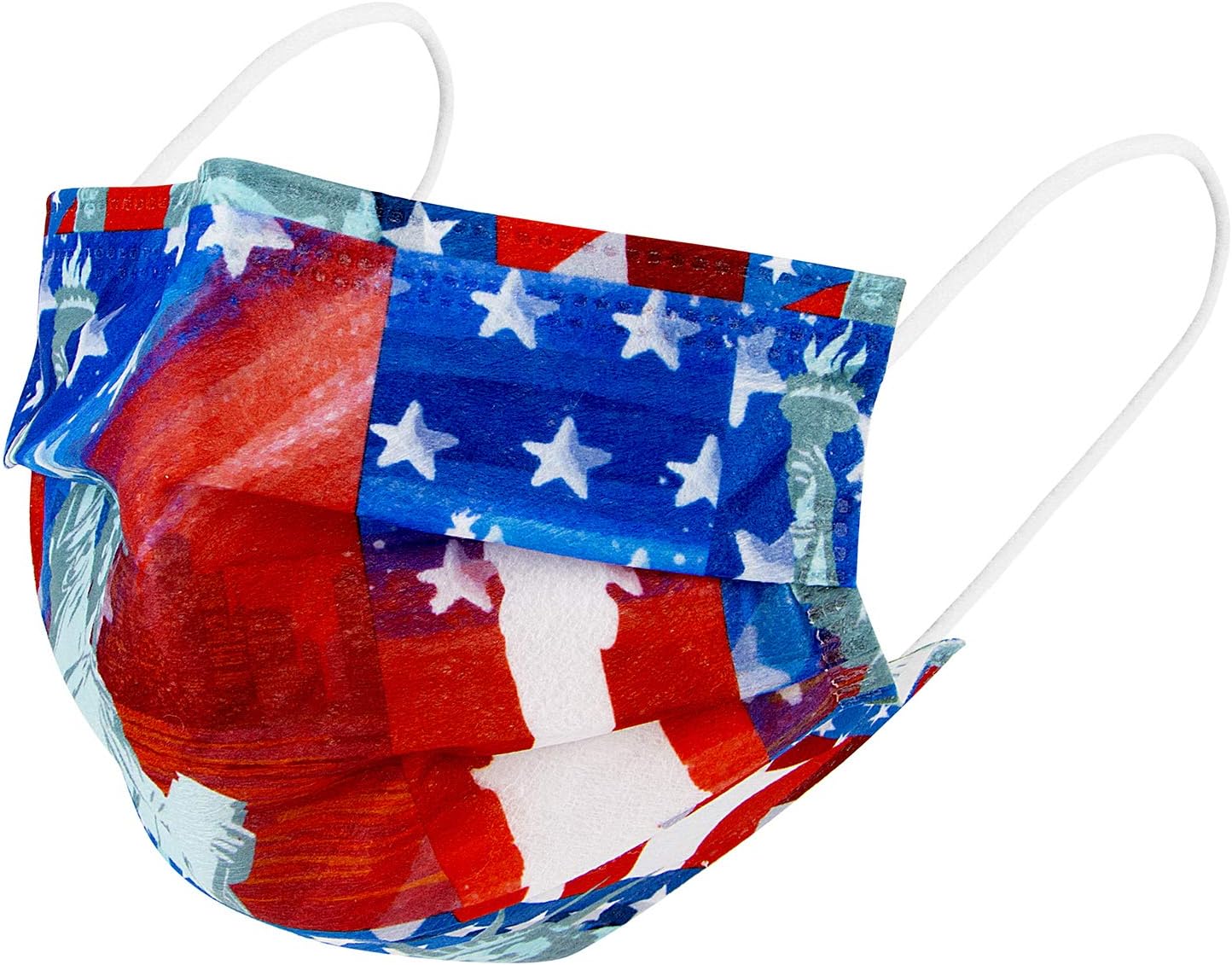 Edaren 50 Pack Disposable Face Masks with Designs, Paper Printed Masks for Women Men, 3 Ply Colorful Cute Masks Adults USA Flag