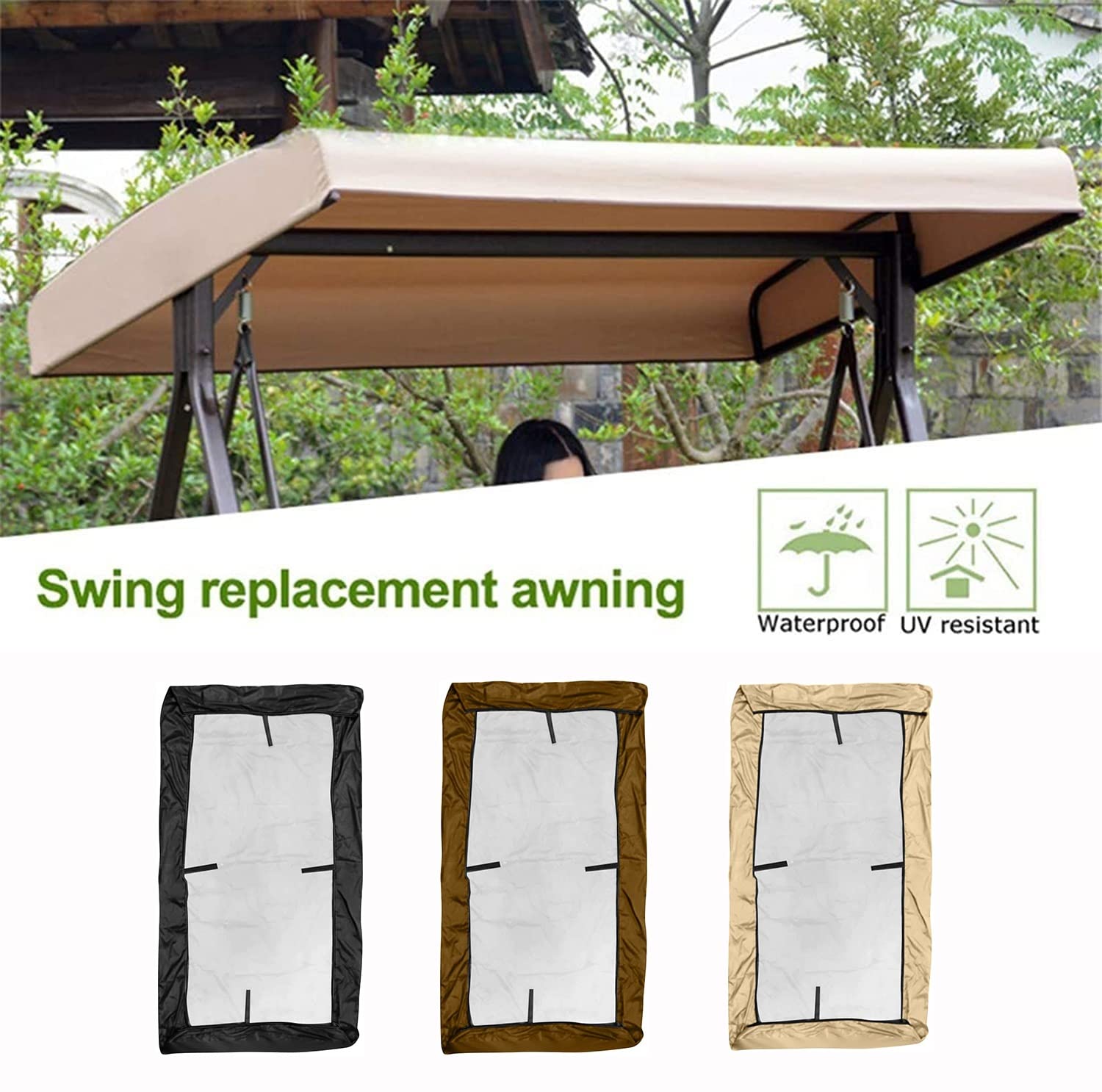 Telo di Ricambio per Altalena da Esterno 600D Copertura per Veranda Copertura Robusta per Patio tendalino Parasole per Sedia da Giardino tendalino Tradizionale per 3 Persone Beige Taglia